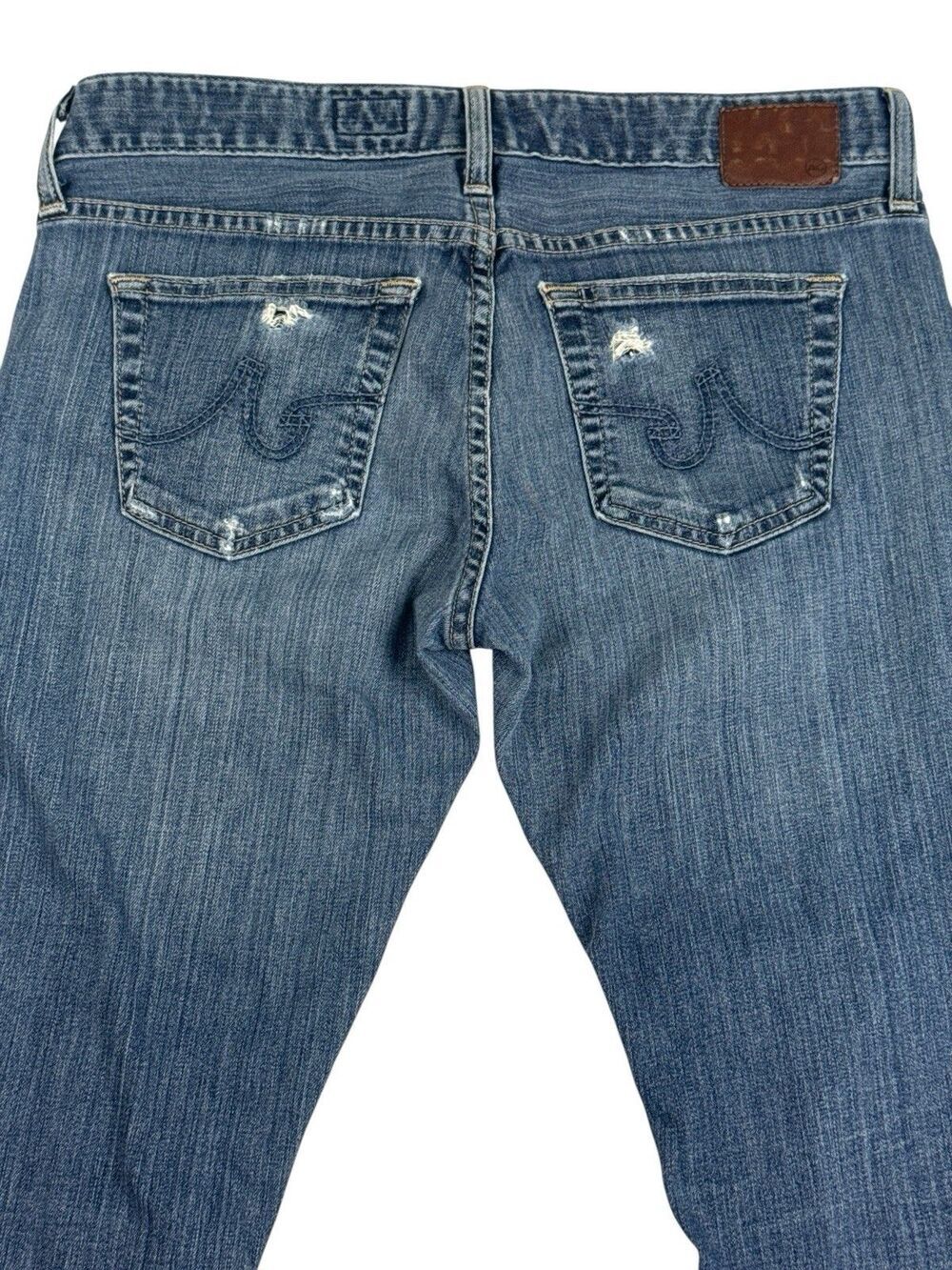 AG Adriano Goldschmied Distress Jeans 27 Blue Denim Tomboy Crop Relaxed Straight - Picture 6 of 9